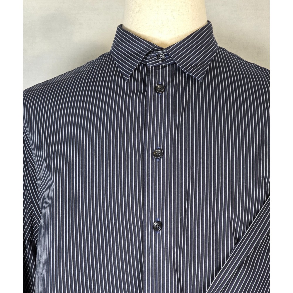 Armani Collezioni Mens Dress Shirt XXL Black/Silver Pin Striped Long Sleeve